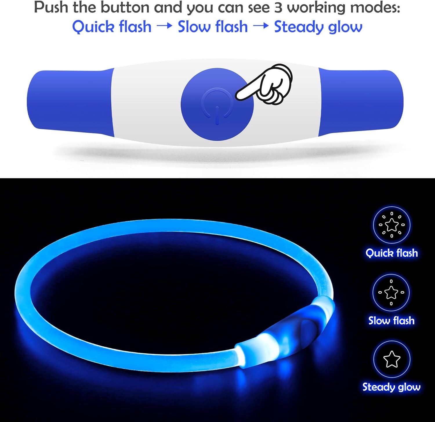 LED Collar, USB Rechargeable, Glowing Pet Collar for Night Safety, Fashion for Small Medium Large Dogs (Royal Blue)