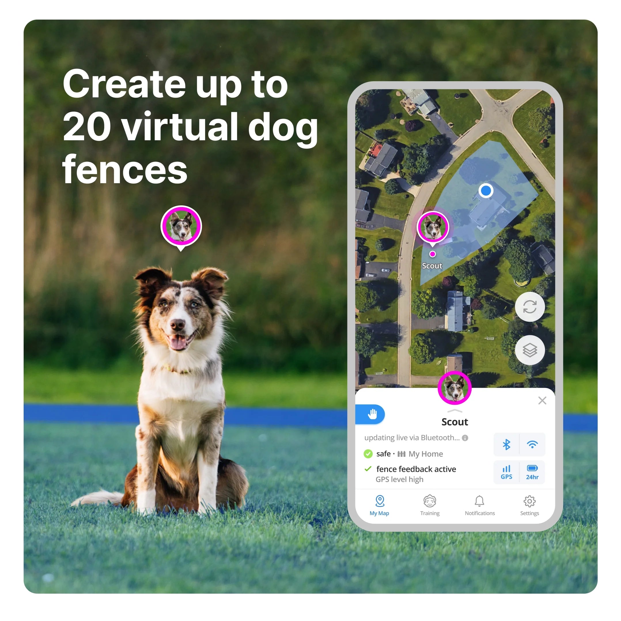 3 - Wireless GPS Dog Fence & Training Collar with Real-Time Tracking, Sunburst, Small