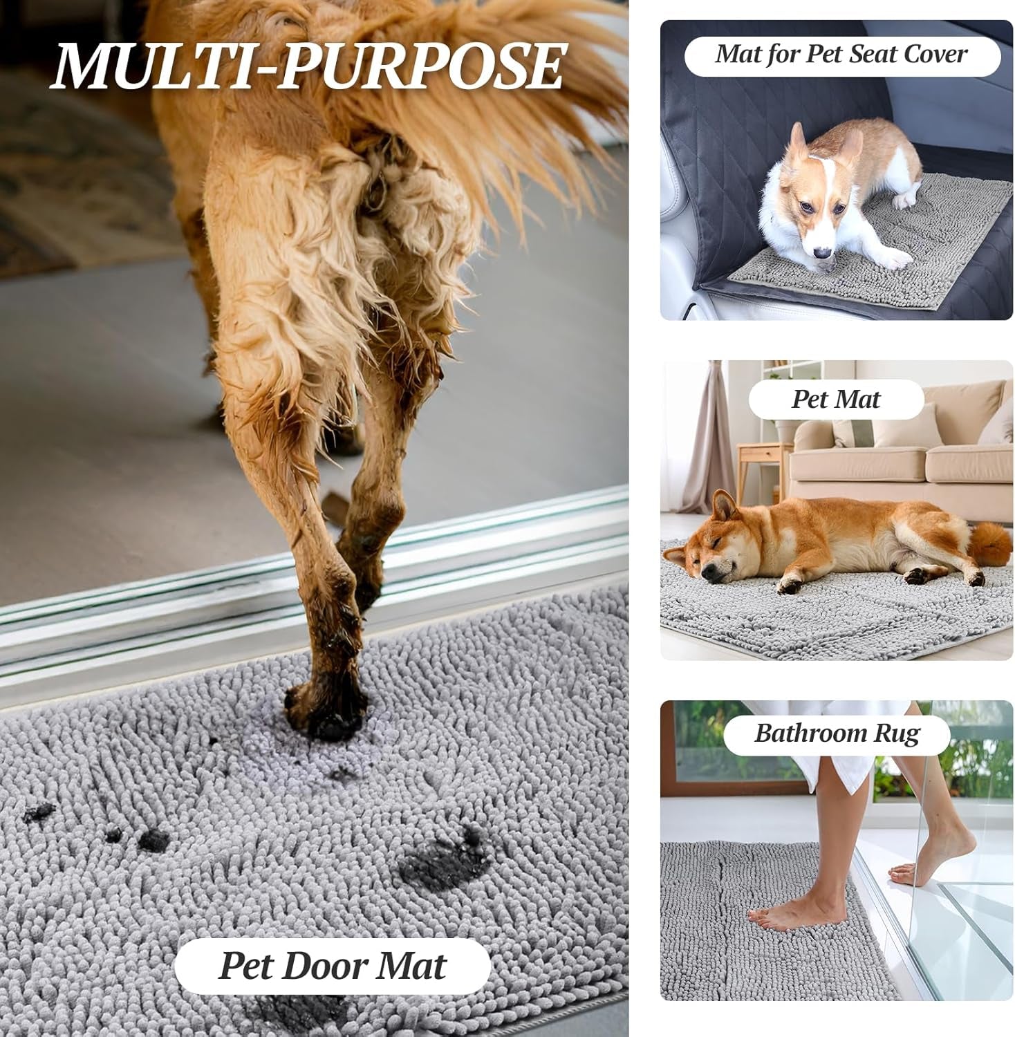 Cat Litter Mat, Litter Trapping Mat, 31"× 20" Cat Kitty Litter Rug with Waterproof Back, Super Soft for Cat'S Paws, Machine Washable, Grey