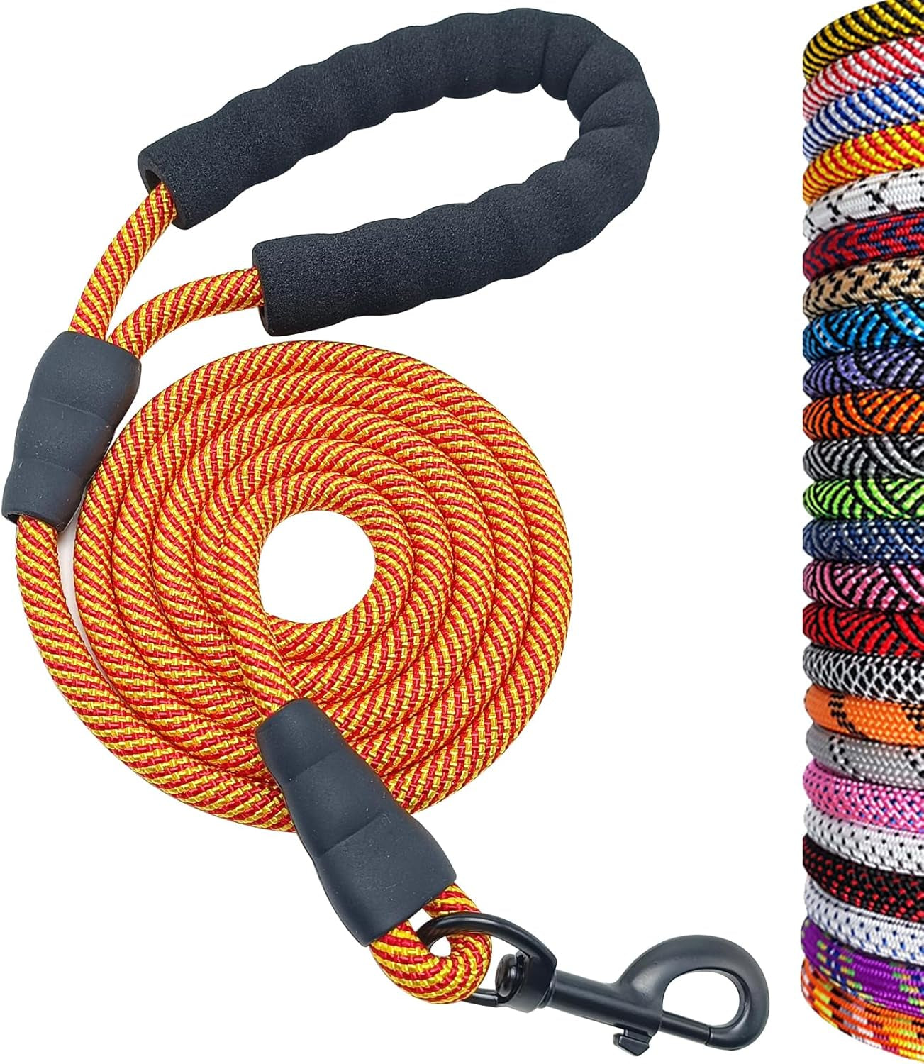Heavy Duty Rope Dog Leash, 3/4/5/6/7/8/10/12/15 FT Nylon Pet Leash, Soft Padded Handle Thick Lead Leash for Large Medium Dogs Small Puppy