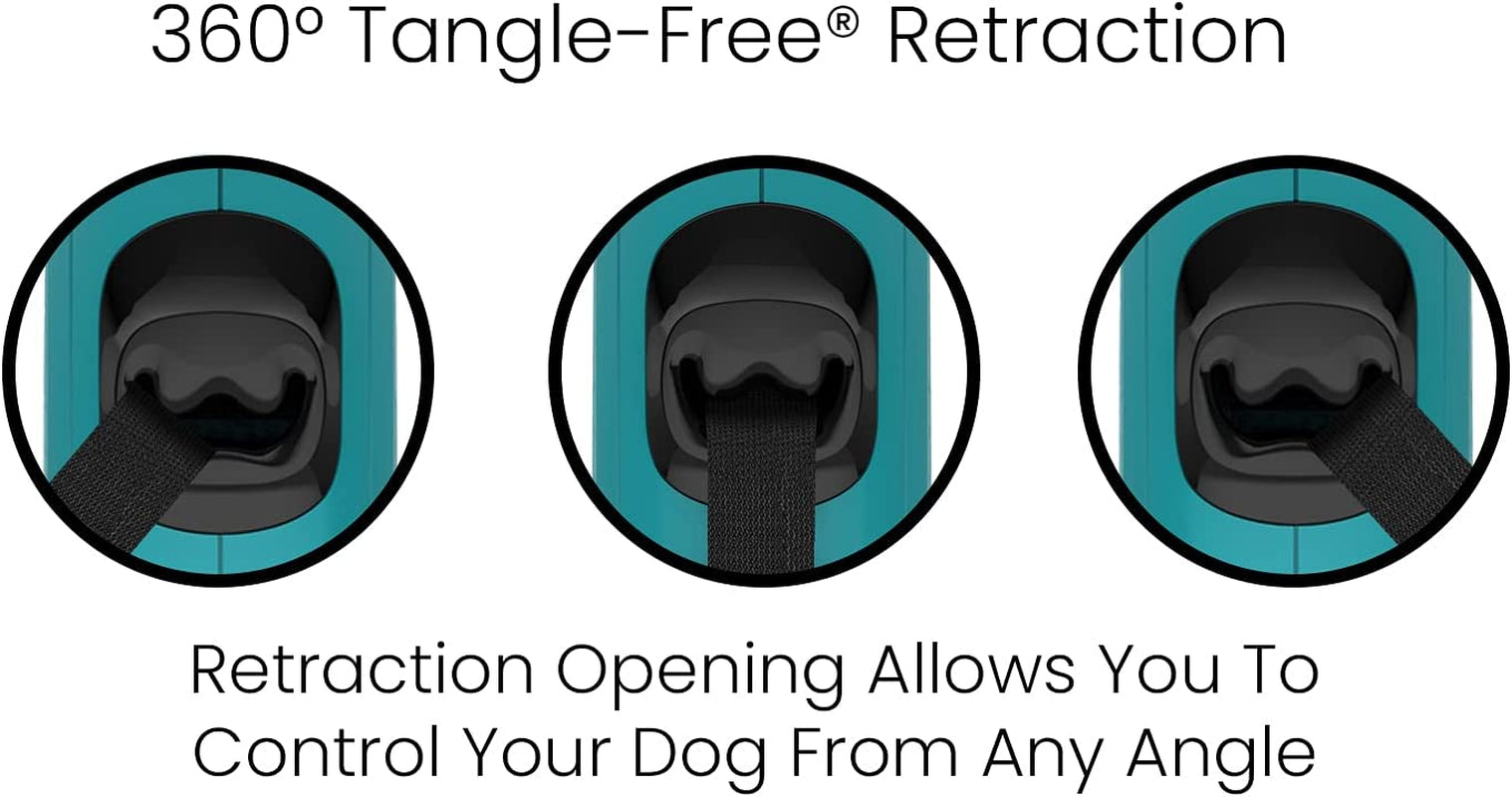 360° Tangle-Free Retractable Dog Leash, 16 Ft Strong Nylon Tape/Ribbon, One-Handed Brake, Pause, Lock
