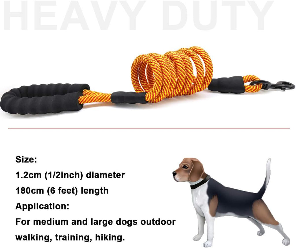 Heavy Duty Rope Dog Leash, 3/4/5/6/7/8/10/12/15 FT Nylon Pet Leash, Soft Padded Handle Thick Lead Leash for Large Medium Dogs Small Puppy